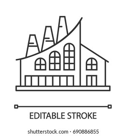 Industrial factory linear icon. Thin line illustration. Plant contour symbol. Vector isolated outline drawing. Editable stroke