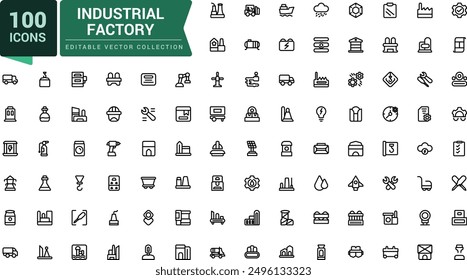 Industrial factory linear icons collection. Set of thin line icons in black. Industry and construction minimal icons. Vector illustration.