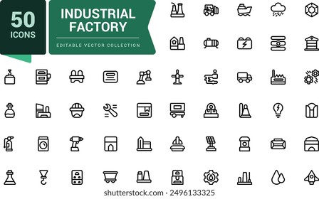 Industrial factory linear icons collection. Set of thin line icons in black. Industry and construction minimal icons. Vector illustration.