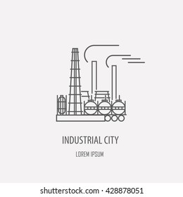 Industrial factory logo template. Linear badge design. Vector illustration