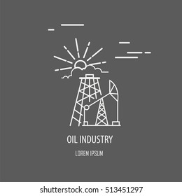 Industrial factory logo template. Linear badge design. Vector illustration