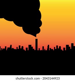 Industrial factory making smoke in the city. City air pollution in dark. Sunset,sunrise  with skyscraper