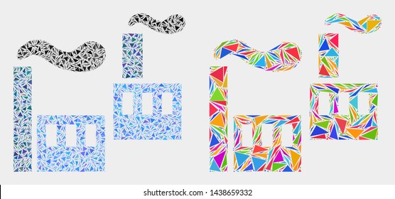 Industrial factory mosaic icon of triangle items which have variable sizes and shapes and colors. Geometric abstract vector illustration of industrial factory.