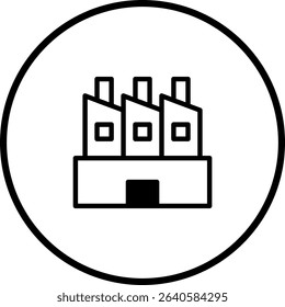 Industrial Factory Outline Icon within a Circular Frame for Minimalist Design