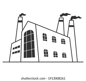 Industrial factory in perspective view.Facade manufacturing  building.Vector cartoon style.Outline vector illustration.Industrial building line art.