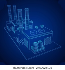 Industrial factory. Plant or Factory Building. Manufacturing building. Wireframe low poly mesh vector illustration.