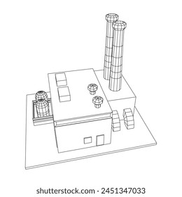 Industrial factory. Plant or Factory Building. Manufacturing building. Wireframe low poly mesh vector illustration.