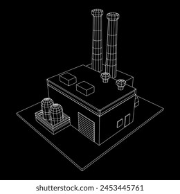 Industrial factory. Plant or Factory Building. Manufacturing building. Wireframe low poly mesh vector illustration.