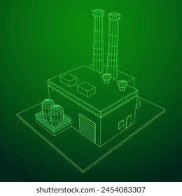 Industrial factory. Plant or Factory Building. Manufacturing building. Wireframe low poly mesh vector illustration.