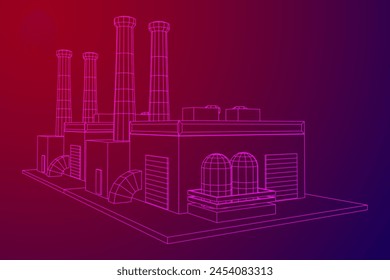 Industrial factory. Plant or Factory Building. Manufacturing building. Wireframe low poly mesh vector illustration.