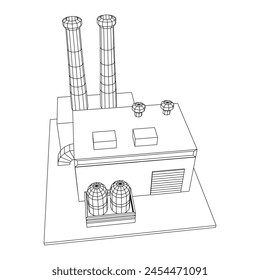 Industrial factory. Plant or Factory Building. Manufacturing building. Wireframe low poly mesh vector illustration.