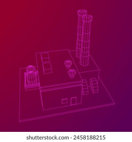 Industrial factory. Plant or Factory Building. Manufacturing building. Wireframe low poly mesh vector illustration.