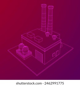 Industrial factory. Plant or Factory Building. Manufacturing building. Wireframe low poly mesh vector illustration.