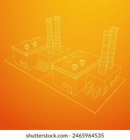 Industrial factory. Plant or Factory Building. Manufacturing building. Wireframe low poly mesh vector illustration.