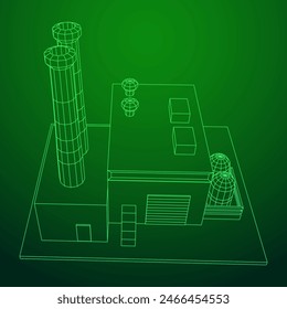 Industrial factory. Plant or Factory Building. Manufacturing building. Wireframe low poly mesh vector illustration.