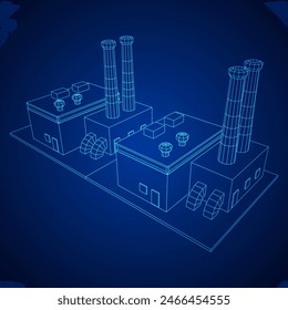 Industrial factory. Plant or Factory Building. Manufacturing building. Wireframe low poly mesh vector illustration.