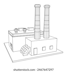 Fábrica de Industrial. Planta o Edificio de Fábrica. Construcción manufacturera. Ilustración vectorial de malla de polietileno baja del alambre.