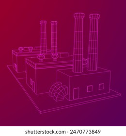 Industrial factory. Plant or Factory Building. Manufacturing building. Wireframe low poly mesh vector illustration.