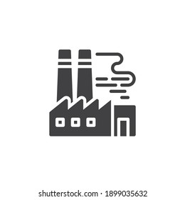 Industrial factory pollution vector icon. filled flat sign for mobile concept and web design. Factory smoke glyph icon. Symbol, logo illustration. Vector graphics