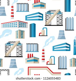 Industrial factory seamless pattern. Manufacture building illustration in flat style.