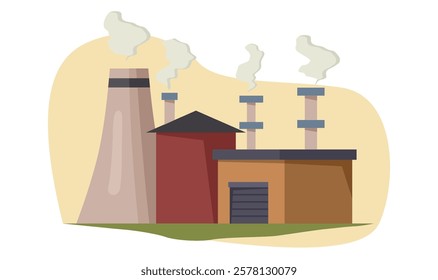 Industrial factory with smoking chimneys. Vector illustration