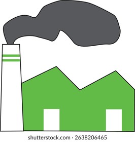 Industrial Factory Vector Illustration Emitting Black Smoke for Environmental Pollution, Air Quality, and Climate Impact Awareness Concepts
