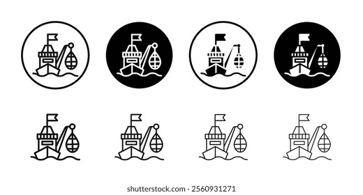 Industrial fishing icon Flat outline fill set collection