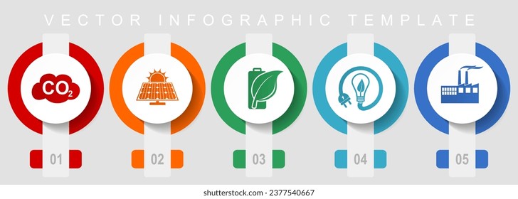 Industrial flat design icon set, miscellaneous icons such as carbon dioxide, solar power,  renewable energy and factory, vector infographic template, web buttons collection