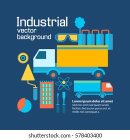 Industrial flat infographic template with different elements and instruments on blue background vector illustration