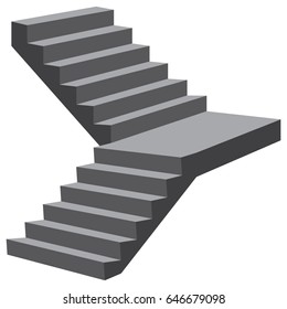 Industrial flight of stairs with a turn without rails.