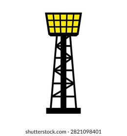 Industrial floodlight tower with illuminating yellow grid floodlight lighting