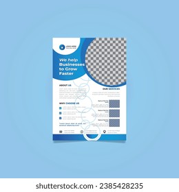 Industrial flyer layout with blue-touch ellipse shapes for business sector.Ratio mantained,perfect alignment in A4.Modern template with blue gradient in white background