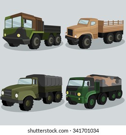 Industrial freight military vehicles vector image design set for your illustration, decoration, labels, stickers and other creative needs. 