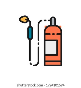 Industrial gas burner, blowtorch, device for gas welding works color line icon.