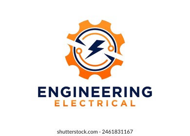 Industrial gear and electric lightning design logo, industrial engineering technology servo motor electric car vehicle.