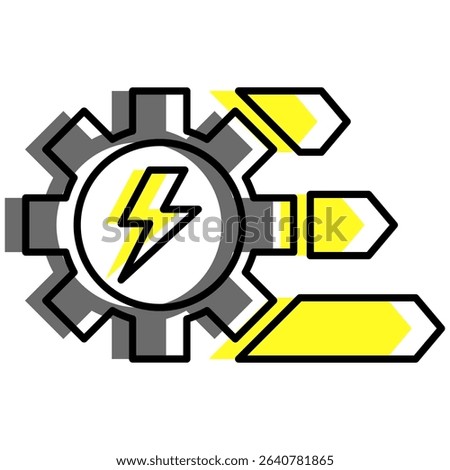 An industrial gear icon with a yellow power bolt, representing energy generation and mechanical efficiency.