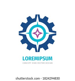 Industrial gear logo template design. Business factory sign. Cogwheel symbol. SEO icon. Direction compass concept logo design. Abstract creative business sign. Vector illustratration.