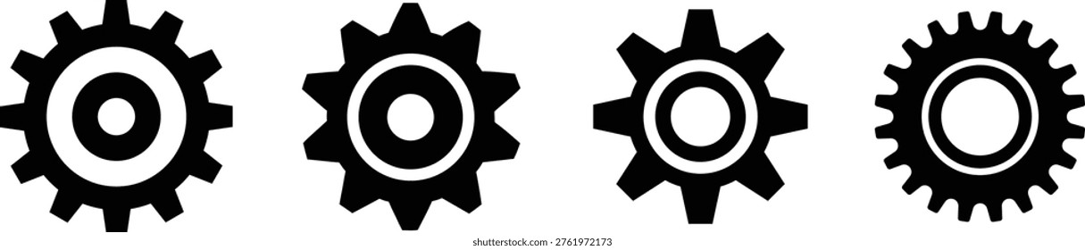 Industrial Gear and Mechanical Cogwheel Vector Icon Set