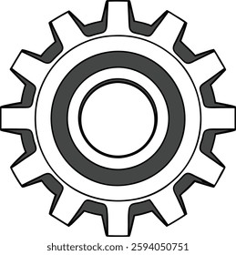 Industrial Gear Vector Icon, Black and White, High-Quality Tech Design for Engineering Illustrations