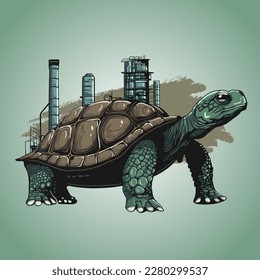 Industrial Giant Turtle Walking Vector Illustration