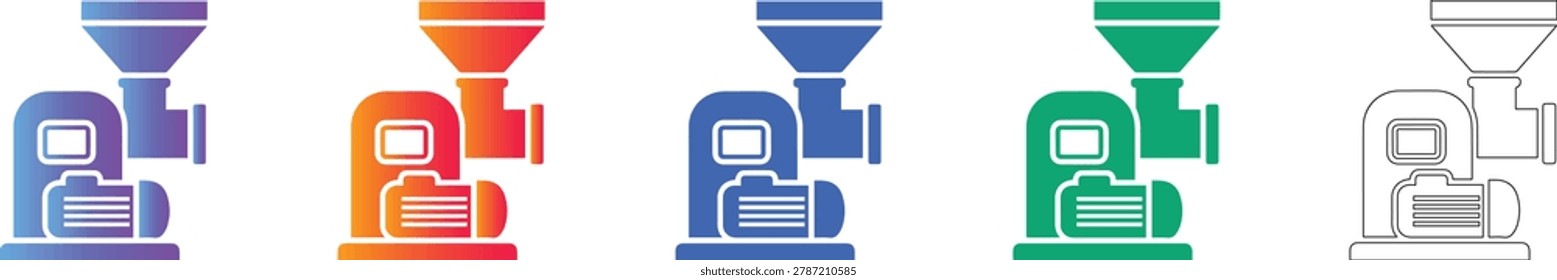 Industrial Grinding Machine Icons in Gradient and Outline Styles vol 1036
