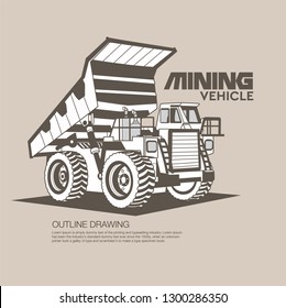 Industrial heavy duty and Mining vehicle isolated outline drawing vector illustration.