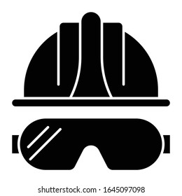 Industrial Helmet And Goggles Safety Gear Concept, Infrared Protective Labor Factory Worker Vector Solid Icon Design