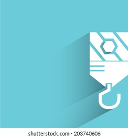 industrial hook, blue background, flat and shadow theme