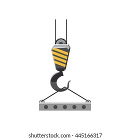 Industrial hook with reinforced concrete slab icon in cartoon style on a white background