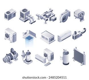 Industrial HVAC Equipment Cooling Systems isometric illustration