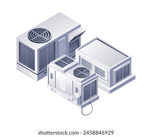 Industrial HVAC refrigeration equipment infographics flat isometric 3d illustration