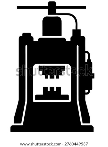 Industrial Hydraulic Press Machine Vector Silhouette Icon for Metal Forging Stamping Workshop and Heavy Manufacturing Equipment Design Template