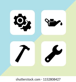 industrial icon. 4 industrial set with hammer, wrench, oil and bolt vector icons for web and mobile app
