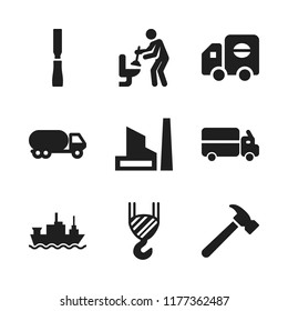 industrial icon. 9 industrial vector icons set. factory, chisel and van icons for web and design about industrial theme